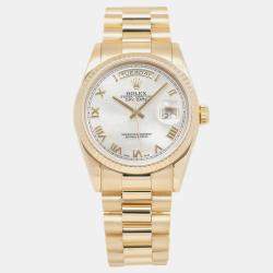 Rolex Silver 18K Yellow Gold Mother of Pearl Day-Date 118238 Automatic Men's Wristwatch 36mm