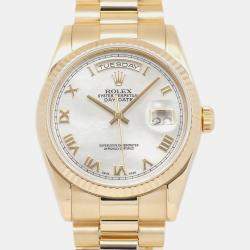 Rolex Silver 18K Yellow Gold Mother of Pearl Day-Date 118238 Automatic Men's Wristwatch 36mm
