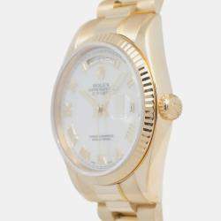 Rolex Silver 18K Yellow Gold Mother of Pearl Day-Date 118238 Automatic Men's Wristwatch 36mm
