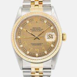 Rolex Datejust 16233 Automatic Champagne 18k Yellow Gold Stainless Steel Men's Wristwatch 36 mm