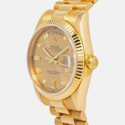 Rolex Day Date President 118238 Champagne 18k Yellow Gold Diamond Automatic Men's Wristwatch 36 mm