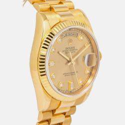 Rolex Day Date President 118238 Champagne 18k Yellow Gold Diamond Automatic Men's Wristwatch 36 mm