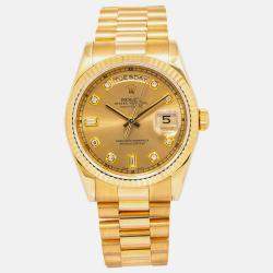 Rolex Day Date President 118238 Champagne 18k Yellow Gold Diamond Automatic Men's Wristwatch 36 mm