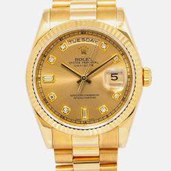 Rolex Day Date President 118238 Champagne 18k Yellow Gold Diamond Automatic Men's Wristwatch 36 mm