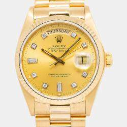 Rolex Day Date 18038 President Automatic Champagne 18k Yellow Gold Diamond Men's Wristwatch 36 mm