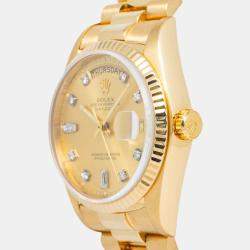 Rolex Day Date 18038 President Automatic Champagne 18k Yellow Gold Diamond Men's Wristwatch 36 mm