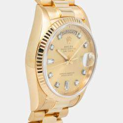 Rolex Day Date 18038 President Automatic Champagne 18k Yellow Gold Diamond Men's Wristwatch 36 mm