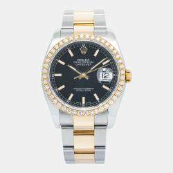 Rolex Datejust 116203 Automatic Black 18k Yellow Gold Stainless Steel Diamond Men's Wristwatch 36 mm