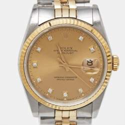 Pre Owned Rolex Champagne 18K Yellow Gold Stainless Steel Diamond Datejust Unisex Wristwatch 36 mm