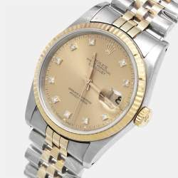 Pre Owned Rolex Champagne 18K Yellow Gold Stainless Steel Diamond Datejust Unisex Wristwatch 36 mm