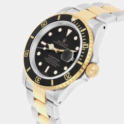 Pre Owned Rolex Submariner 16613N Automatic Black 18k Yellow Gold Stainless Steel Men's Wristwatch 40 mm