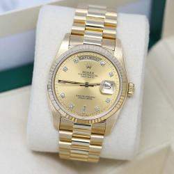 Pre Owned Rolex Day-Date 18238 Automatic Champagne 18k Yellow Gold Men's Wristwatch 36 mm