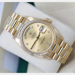 Pre Owned Rolex Day-Date 18238 Automatic Champagne 18k Yellow Gold Men's Wristwatch 36 mm
