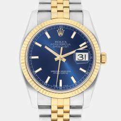 Pre Owned Rolex Datejust 116233 Automatic Blue 18k Yellow Gold Stainless Steel Men's Wristwatch 36 mm