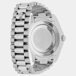 Pre Owned Rolex Day-Date 218239-0006 Automatic Silver 18k White Gold Men's Wristwatch 41 mm