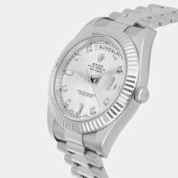 Pre Owned Rolex Day-Date 218239-0006 Automatic Silver 18k White Gold Men's Wristwatch 41 mm