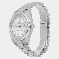 Pre Owned Rolex Day-Date 218239-0006 Automatic Silver 18k White Gold Men's Wristwatch 41 mm