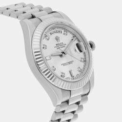 Pre Owned Rolex Day-Date 218239-0006 Automatic Silver 18k White Gold Men's Wristwatch 41 mm
