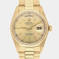 Pre Owned Rolex Day-Date 18038 Automatic Champagne 18k Yellow Gold Men's Wristwatch 36 mm