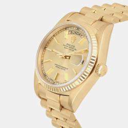 Pre Owned Rolex Day-Date 18038 Automatic Champagne 18k Yellow Gold Men's Wristwatch 36 mm