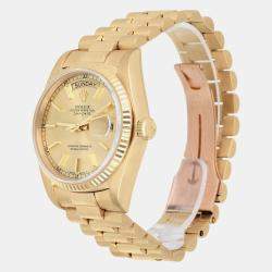Pre Owned Rolex Day-Date 18038 Automatic Champagne 18k Yellow Gold Men's Wristwatch 36 mm