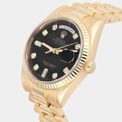 Pre Owned Rolex Day-Date 118238 Automatic Black 18k Yellow Gold Men's Wristwatch 36 mm