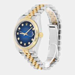Pre Owned Rolex Datejust 116233 Automatic Blue 18k Yellow Gold Stainless Steel Men's Wristwatch 36 mm