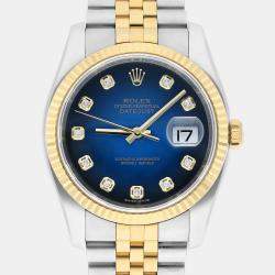 Pre Owned Rolex Datejust 116233 Automatic Blue 18k Yellow Gold Stainless Steel Men's Wristwatch 36 mm
