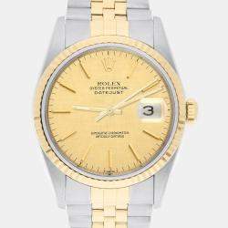 مملوكة مسبقًا Rolex Datejust 16233 Automatic Champagne 18k Yellow Gold Stainless Steel Men's Wristwatch 36 mm