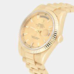 Pre Owned Rolex Day-Date 118238 Automatic Champagne 18k Yellow Gold Men's Wristwatch 36 mm
