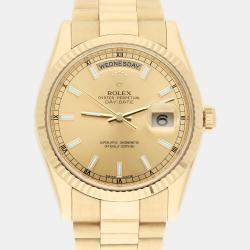 Pre Owned Rolex Day-Date 118238 Automatic Champagne 18k Yellow Gold Men's Wristwatch 36 mm