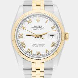 Pre Owned Rolex Datejust 116233 Automatic White 18k Yellow Gold Stainless Steel Men's Wristwatch 36 mm