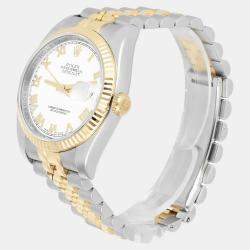 Pre Owned Rolex Datejust 116233 Automatic White 18k Yellow Gold Stainless Steel Men's Wristwatch 36 mm