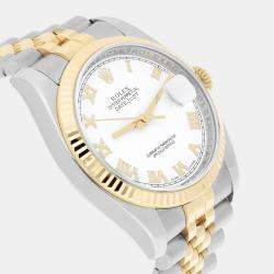 Pre Owned Rolex Datejust 116233 Automatic White 18k Yellow Gold Stainless Steel Men's Wristwatch 36 mm
