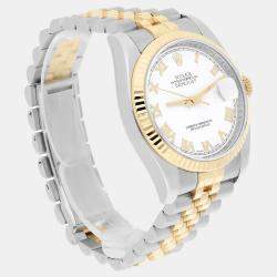 Pre Owned Rolex Datejust 116233 Automatic White 18k Yellow Gold Stainless Steel Men's Wristwatch 36 mm