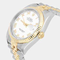 Pre Owned Rolex Datejust 116233 Automatic White 18k Yellow Gold Stainless Steel Men's Wristwatch 36 mm