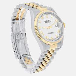 Pre Owned Rolex Datejust 16233 Automatic White 18k Yellow Gold Stainless Steel Men's Wristwatch 36 mm