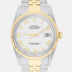 Pre Owned Rolex Datejust 16233 Automatic White 18k Yellow Gold Stainless Steel Men's Wristwatch 36 mm