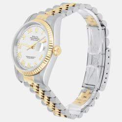 Pre Owned Rolex Datejust 16233 Automatic White 18k Yellow Gold Stainless Steel Men's Wristwatch 36 mm