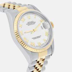 Pre Owned Rolex Datejust 16233 Automatic White 18k Yellow Gold Stainless Steel Men's Wristwatch 36 mm