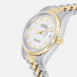 Pre Owned Rolex Datejust 16233 Automatic White 18k Yellow Gold Stainless Steel Men's Wristwatch 36 mm