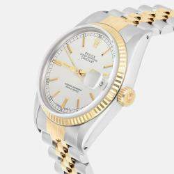 Pre Owned Rolex Datejust 16013 Automatic Silver 18k Yellow Gold Stainless Steel Men's Wristwatch 36 mm