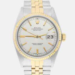 Pre Owned Rolex Datejust 16013 Automatic Silver 18k Yellow Gold Stainless Steel Men's Wristwatch 36 mm