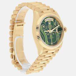 Pre Owned Rolex Day-Date 128238 Automatic Green 18k Yellow Gold Men's Wristwatch 36 mm