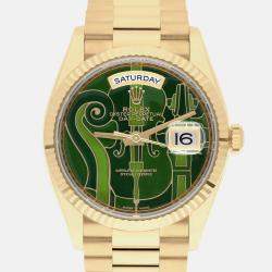 Pre Owned Rolex Day-Date 128238 Automatic Green 18k Yellow Gold Men's Wristwatch 36 mm