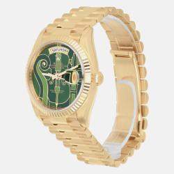 Pre Owned Rolex Day-Date 128238 Automatic Green 18k Yellow Gold Men's Wristwatch 36 mm