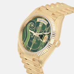 Pre Owned Rolex Day-Date 128238 Automatic Green 18k Yellow Gold Men's Wristwatch 36 mm