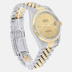 Pre Owned Rolex Datejust 16233 Automatic Champagne 18k Yellow Gold Stainless Steel Men's Wristwatch 36 mm