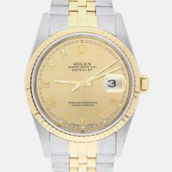 Pre Owned Rolex Datejust 16233 Automatic Champagne 18k Yellow Gold Stainless Steel Men's Wristwatch 36 mm