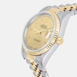 Pre Owned Rolex Datejust 16233 Automatic Champagne 18k Yellow Gold Stainless Steel Men's Wristwatch 36 mm